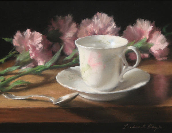 Deborah Bays - "Pink Carnations And White China"